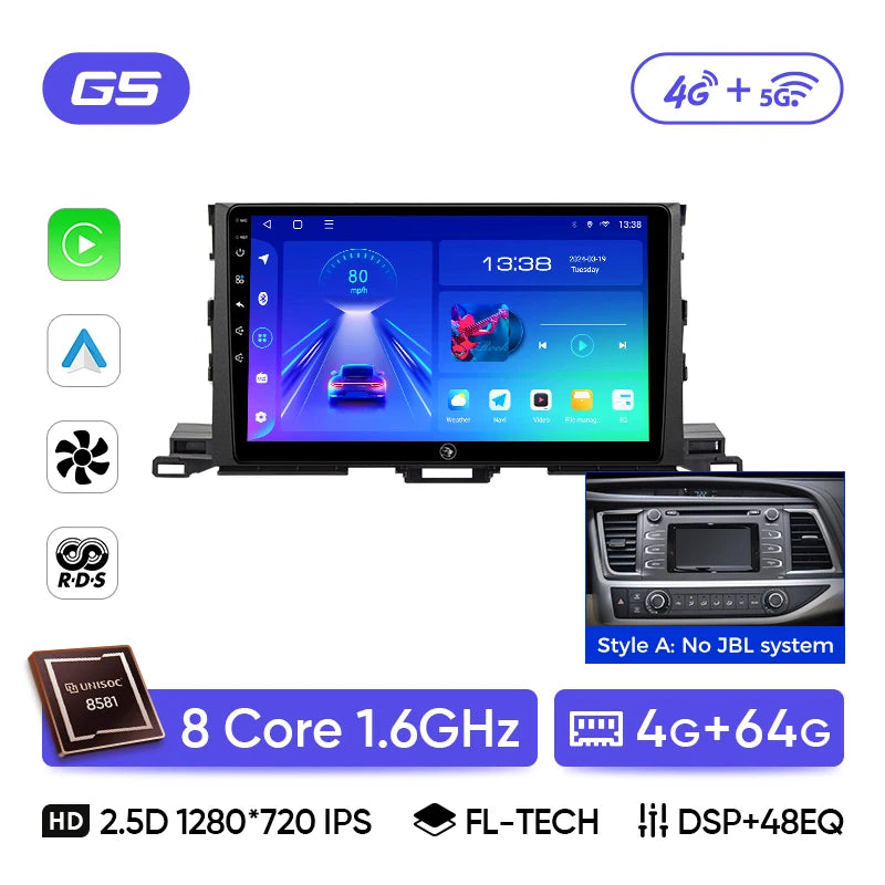 Ainavi Car Multimedia Player For Toyota Highlander 2014 2015 2016 2017 2018 2019 wireless Carplay Android Auto 4G Wifi 2din