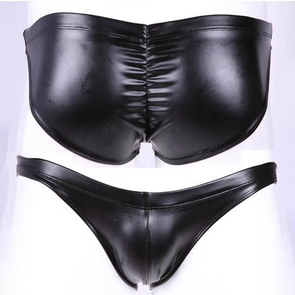 Underpants Men Swimming Briefs Faux Leather M-3XL Size Glossy Low Rise U Pouch Water Proof Swim Shorts Trunks