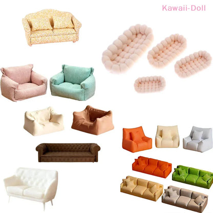 [DO]Dollhouse Living Room Furniture Decoration Dollhouse Simulation Cloud Sofa Model Dolls House Micro Scene Pretend Play Toys
