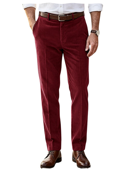 Men's Khaki Corduroy Pants Straight Leg Classic Fit Elastic Waist Comfort Wrinkle Resistant Formal Trousers For Business Office
