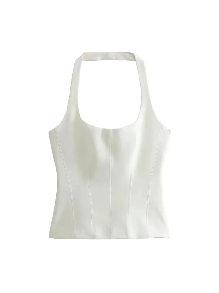 Women's Backless Halter Fitted Tank Tops, Female Camis, O Neck, Side Zipper, Sexy Fashion