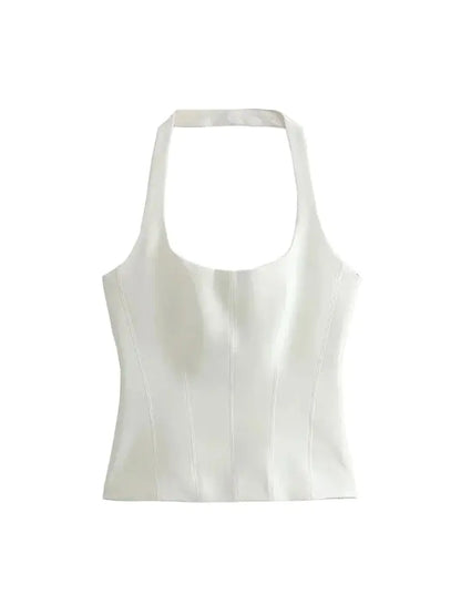Women's Backless Halter Fitted Tank Tops, Female Camis, O Neck, Side Zipper, Sexy Fashion