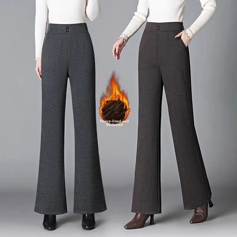Thickened Fleece Lined Woolen Wide Leg Pants Casual Trousers for Middle Aged And Elderly Autumn Winter New Style Fashionable ...