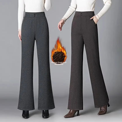 Thickened Fleece Lined Woolen Wide Leg Pants Casual Trousers for Middle Aged And Elderly Autumn Winter New Style Fashionable ...