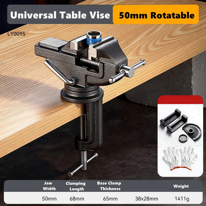 Universal Table Vise Multi-functional Portable 360° Swivel Base Clamp On Vice/Table Vise For Woodworking, Cutting Conduit, Drill