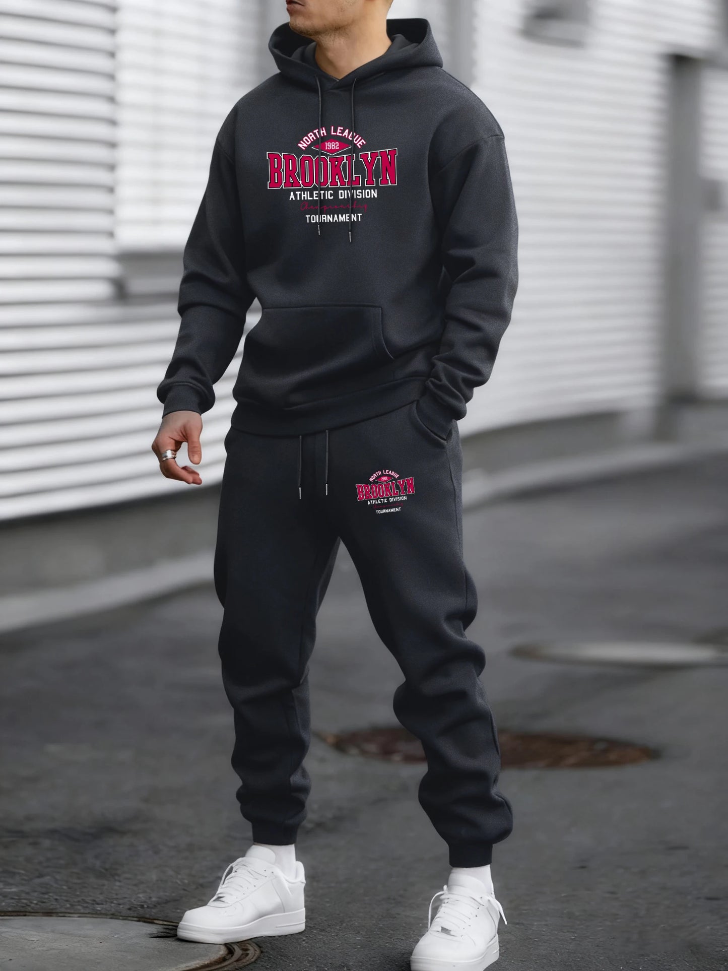 Usa North League Brooklyn Printed Pullover Men Fleece Fashion Suits Simple All-Match Pants Unisex Casual Vintage Clothing