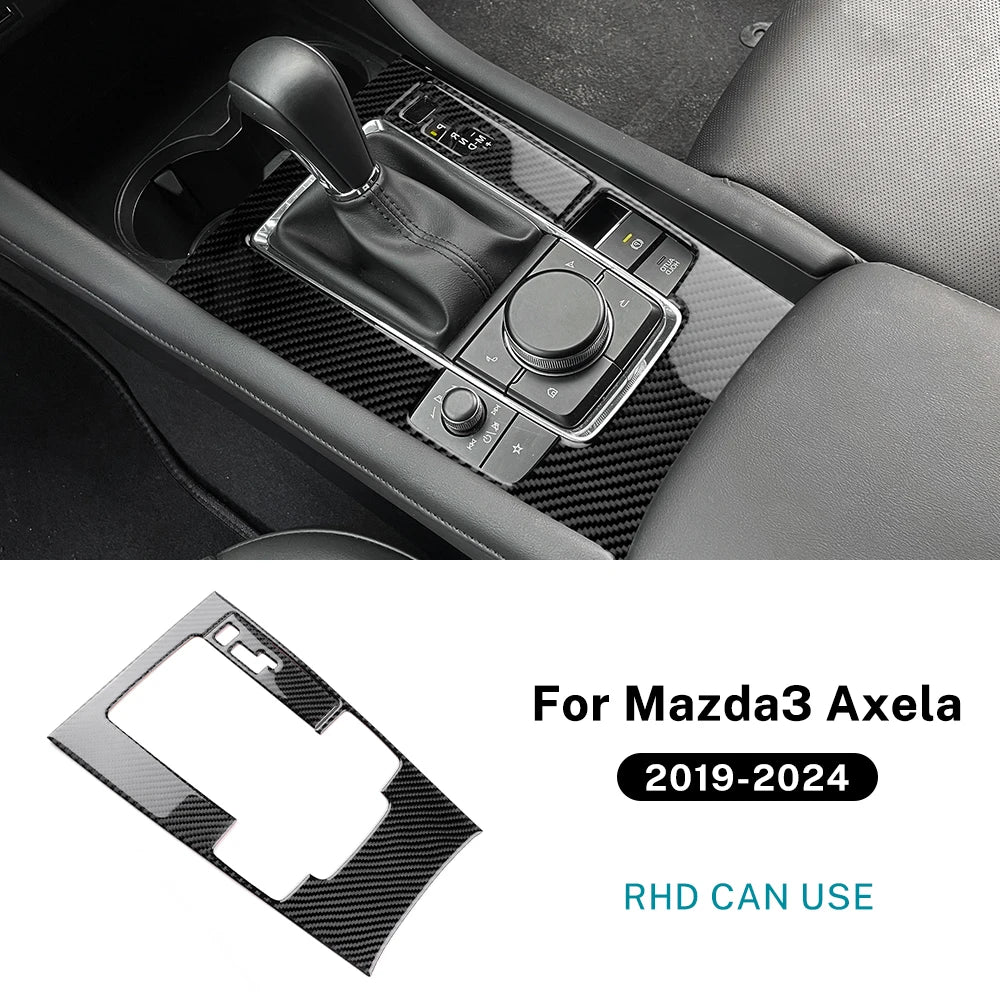 For Mazda 3 Axela BP 2019 2020 2021 2022 2023 2024 2025 Real Soft Carbon Fiber Sticker Automatic AT Car Gear Shift Panel Trim