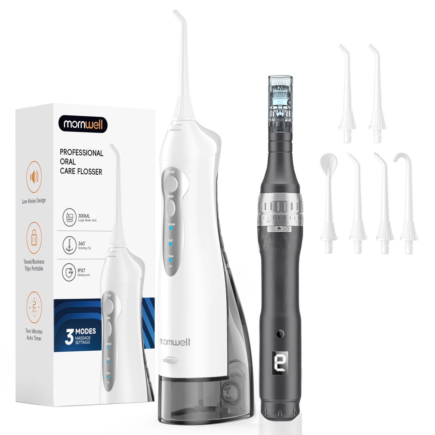 Mornwell Portable Water Flosser for Teeth: 3 Modes Professional Electric Flosser Teeth Pick for Sensitive Gums & for Travel Use