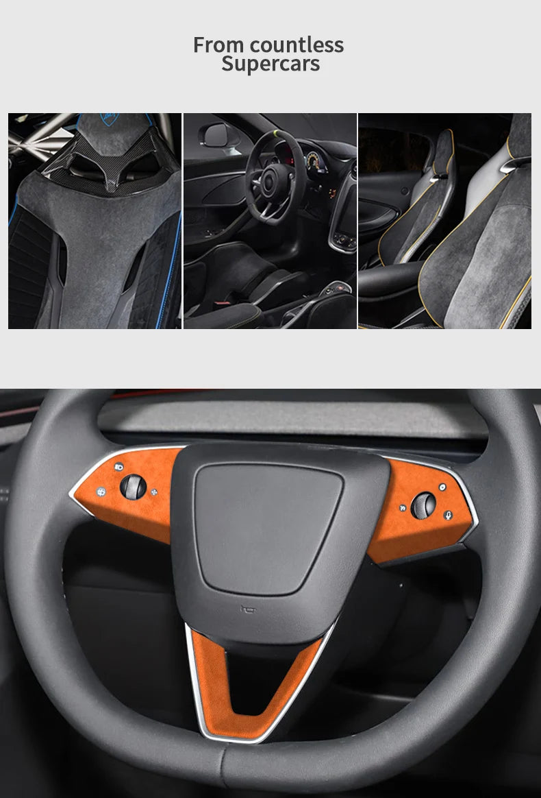 Made of Alcantara For Tesla Model 3 (2024-)/Model Y (2025-) Steering Wheel Trim Frame Sticker Car Interior Tuning Accessories