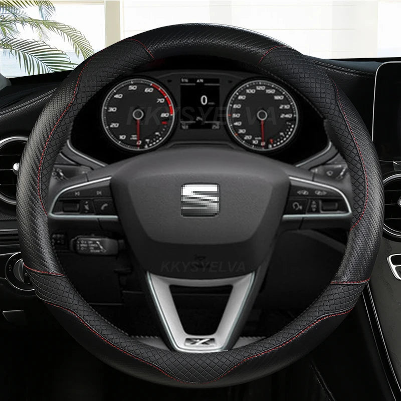 Carbon Fiber+Leather Car Steering Wheel Cover Non-Slip 38cm For Seat Tarraco Arona Ateca Ibiza Toledo Mii Leon Arosa Exeo ST FR