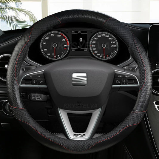 Carbon Fiber+Leather Car Steering Wheel Cover Non-Slip 38cm For Seat Tarraco Arona Ateca Ibiza Toledo Mii Leon Arosa Exeo ST FR