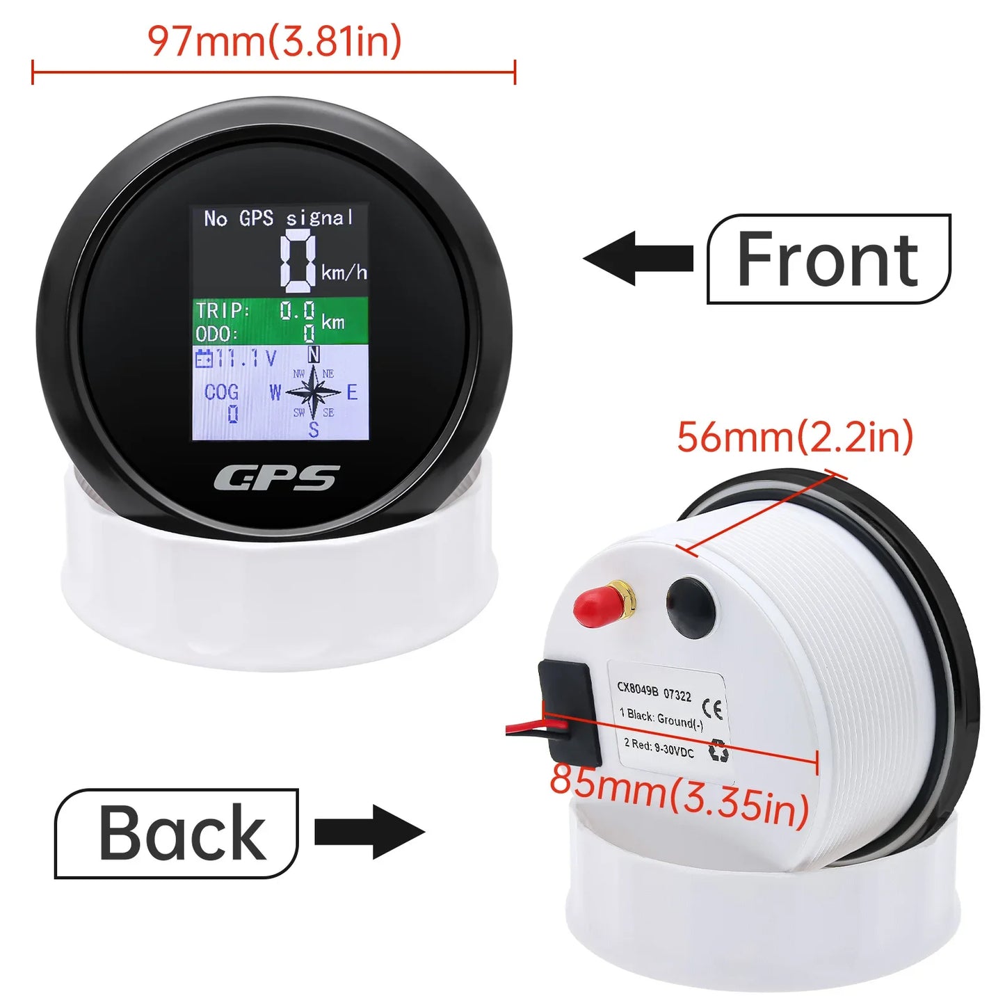 85mm Digital GPS Speedometer Odometer with GPS Antenna TFT Screen Waterproof Voltmeter Universal for 12V 24V Car Boat Motorcycle