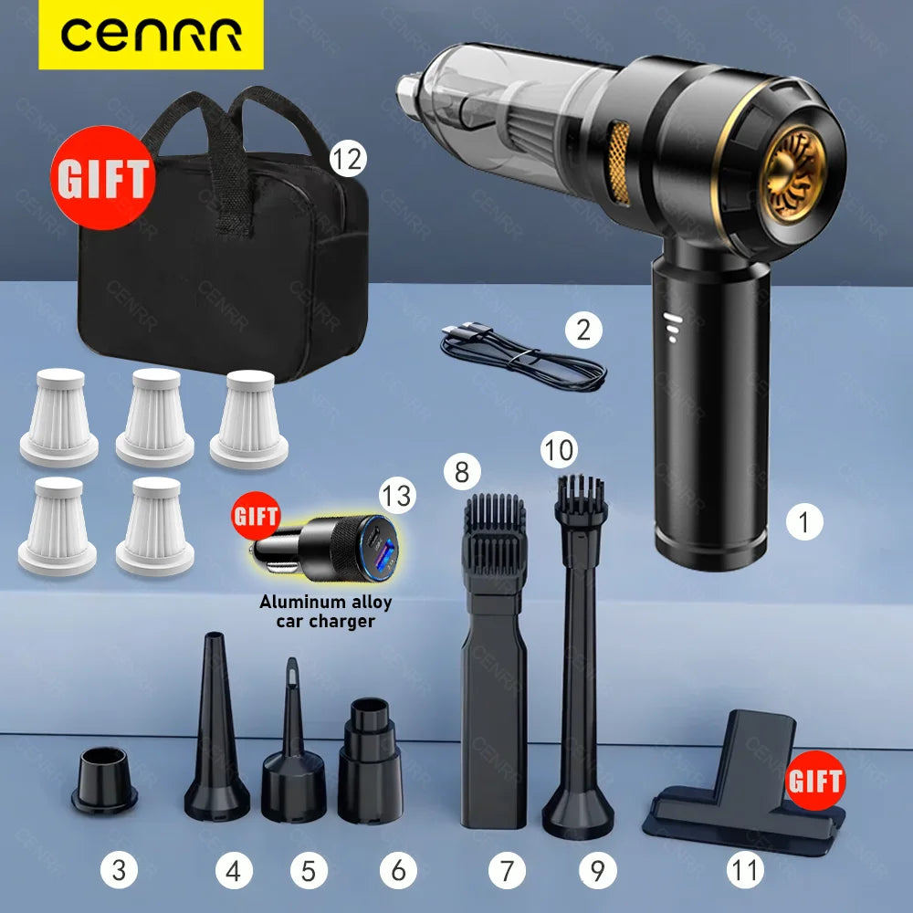 CENRR 998000PA Car Vacuum Cleaner Portable Powerful HandHeld Car Cleaner Dust Display Lamp Strong Suction Air Gun