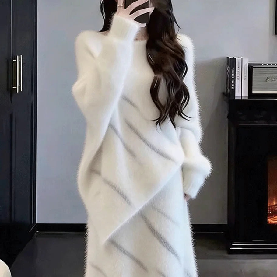 Cozy Lazy Knitted Set Women Winter Sweater  Skirt Two Piece Set 2026 Super Popular Outfit Whole Set Long Sleeve round Neck