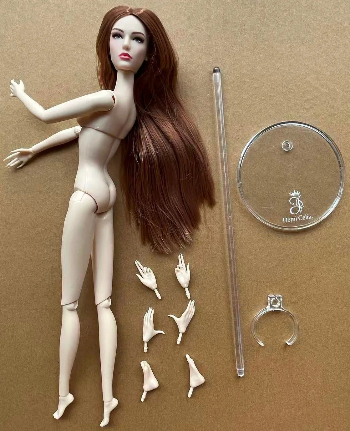 1/6 Female Super Model DC Doll Head Body Figure With Good Makeup Heads With 2 Pairs Hands 1 Feet and Clear Doll Stands