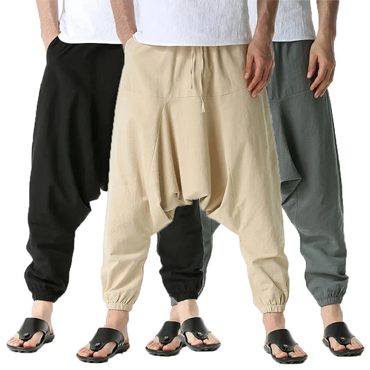 New Men Harem Pants Sweatwear Baggy Casual Yoga Loose Cotton Sport Jogging Pants Cross Pants for Men Japanese Streetwear
