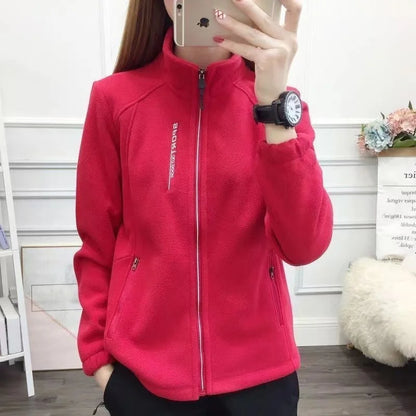 2024 Autumn Winter Thickened Fleece Ladies Outdoor Jacket Stand Collar Sweatshirt Cardigan Soft Plush Warm Upper Apparel