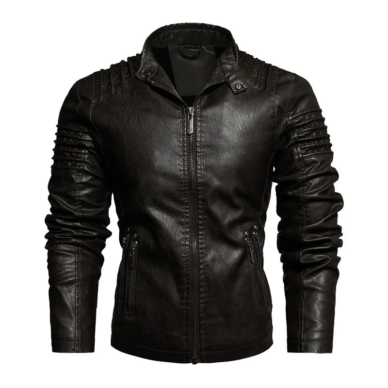 Men's Thickened PU Leather Motorcycle Jacket Casual Fashion Outerwear for Youth