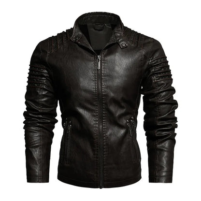 Men's Thickened PU Leather Motorcycle Jacket Casual Fashion Outerwear for Youth