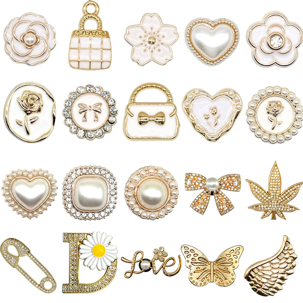 1/20pcs Golden Metal Shoe Charms Luxury Flower Maple Leaves Shoe Accessories for Clog Decoration Women Men Fashion Shoe Buckle