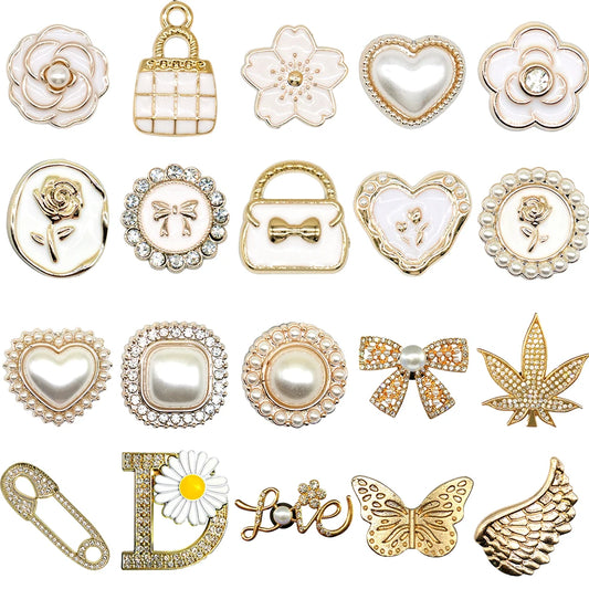 1/20pcs Golden Metal Shoe Charms Luxury Flower Maple Leaves Shoe Accessories for Clog Decoration Women Men Fashion Shoe Buckle