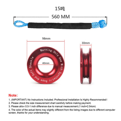 53000lbs Winch Rope Synthetic Soft Shackle+Recovery Ring Set Rugged Shackles With Protective Sleeve for Truck Vehicle Recovery