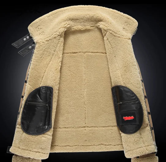 Tcyeek Real Leather Jacket Men Winter Clothes Natural Sheepskin Fur Mens Coats Warm Lamb Wool Motocycle Jackets Куртка Мужская