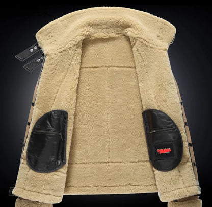 Tcyeek Real Leather Jacket Men Winter Clothes Natural Sheepskin Fur Mens Coats Warm Lamb Wool Motocycle Jackets Куртка Мужская
