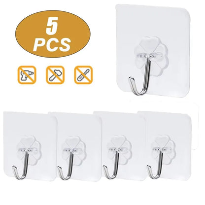 20/10/5Pcs Transparent Wall Hooks Hangers Self Adhesive Door Wall Hangers Hooks for Key Bag Kitchen Bathroom Accessories