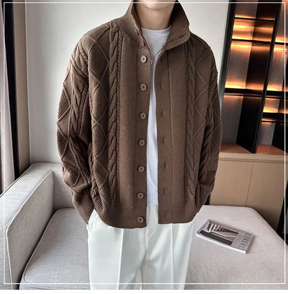 Cashmere knitted cardigan jacket men's spring and autumn high-end jacquard casual men's sweater new