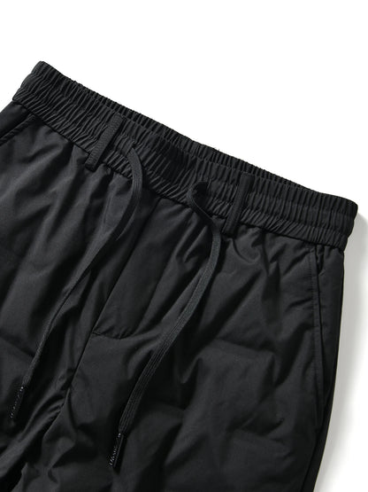 Men's Lightweight Duck down Straight Leg Elastic Waist Pants Winter Warm Casual Fashionable Polyester Fiber Long Trousers
