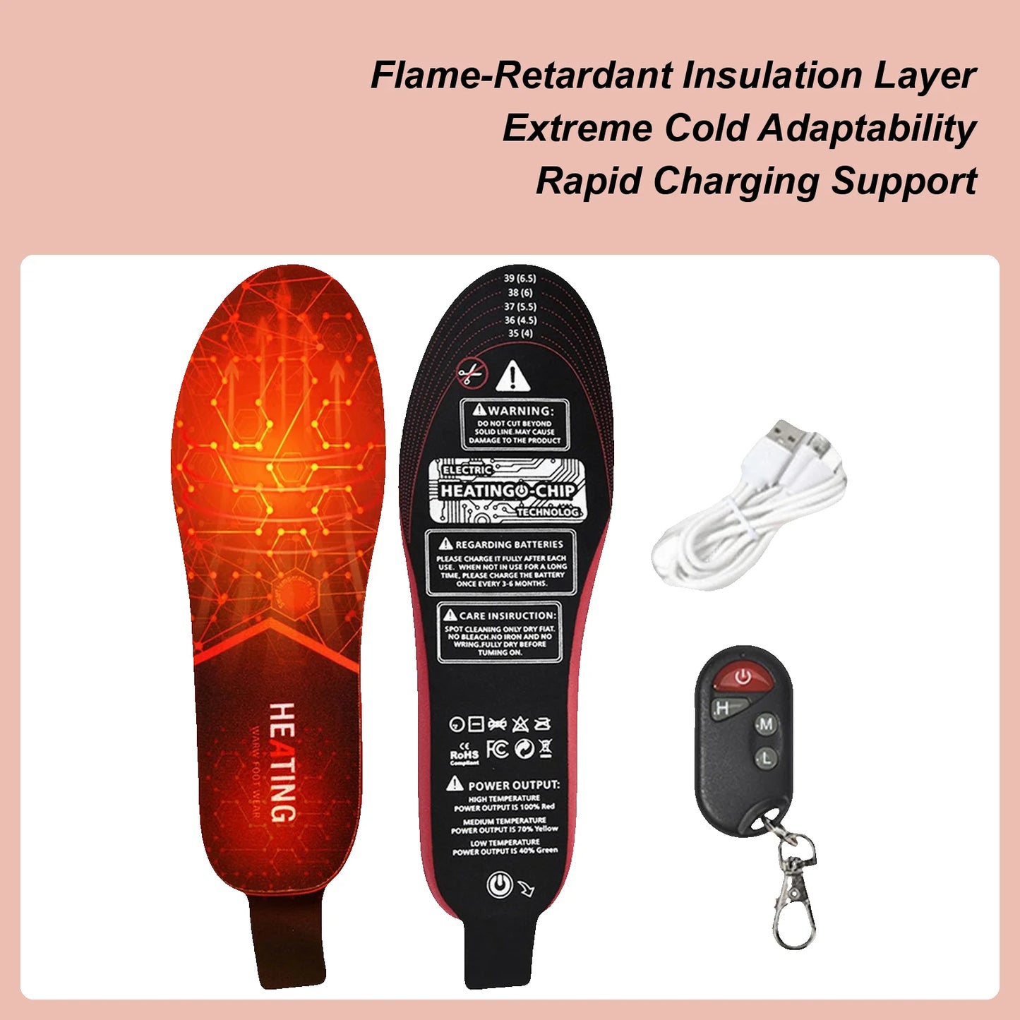 Heated Shoe Insoles Electric Thermal Warmer Insoles Long-Lasting Thermal Shoe Inserts For Winter Camping Hiking Outdoor