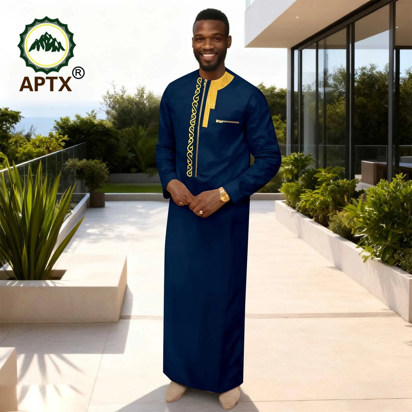 APTX Men's Traditional Muslim Robe 3-Pcs Set Long Sleeves African Dress Middle East Jubba Thobe Wedding Suit