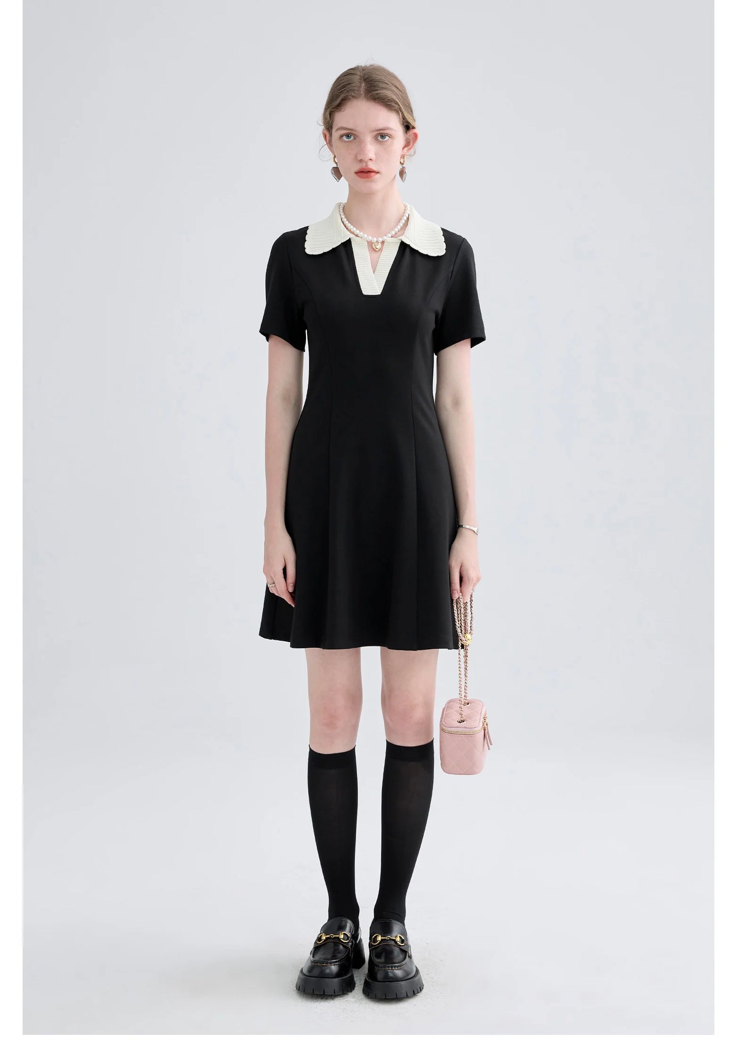 Women Dress Black Elegant Vintage French Style Short Sleeve Cute Casual New Fashion Polo-Neck Office Ladies Mini Dress 2026