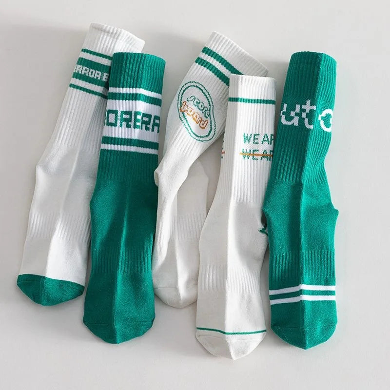 5 Pairs Men's Socks Set Casual Korean Retro Simple Verstaile Preppy Style Retro Sports Comfortable High-quality Cotton Socks