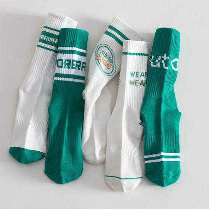 5 Pairs Men's Socks Set Casual Korean Retro Simple Verstaile Preppy Style Retro Sports Comfortable High-quality Cotton Socks