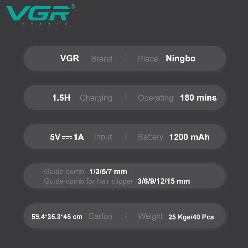 VGR 102 6-in-1 high-end men's hair clipper professional shaver oil head carving electric pusher nose hair trimmer hair remover