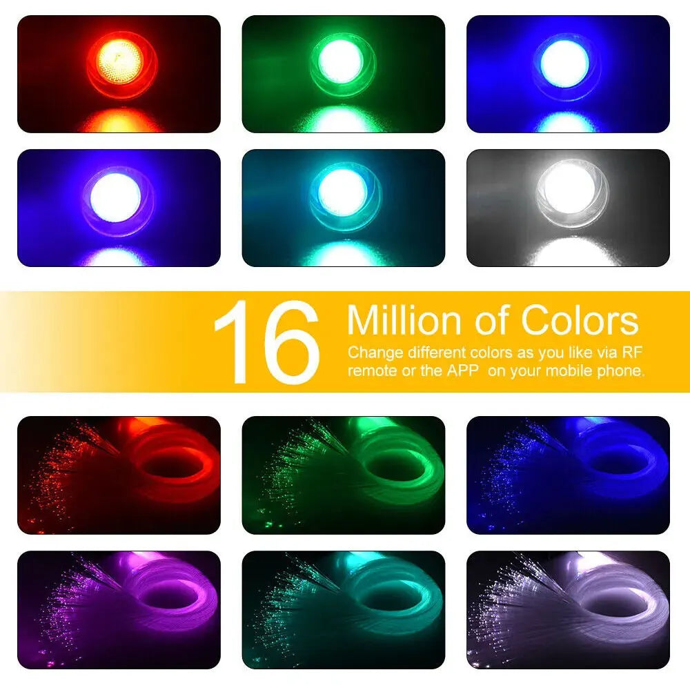 12W Car Roof Star Light 500/1000Pcs Fiber Optic Headliner Star Ceiling Light Kit Led Atmosphere Light with RGB Music APP Control