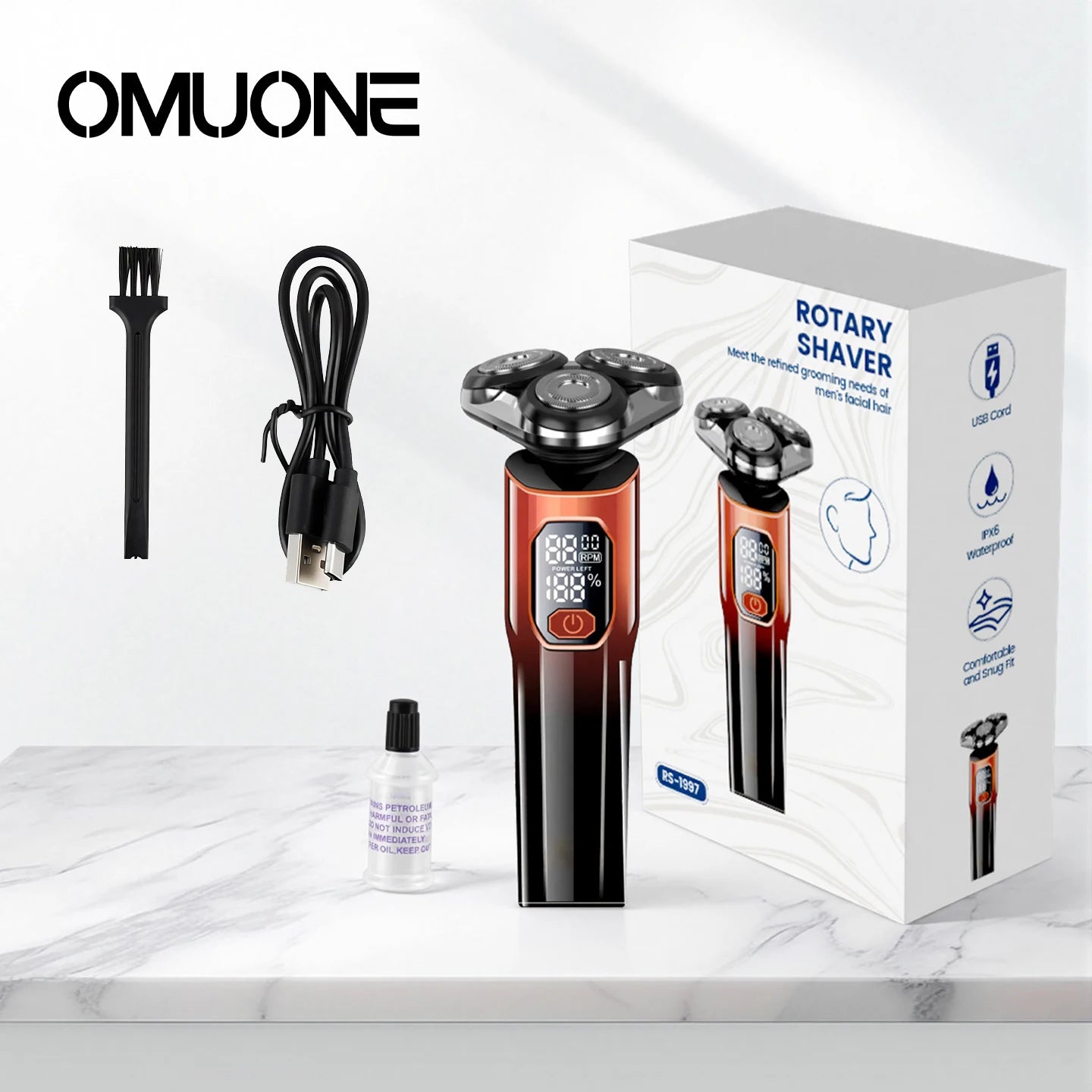 OMUONE Electric Shaver 3D IPX6 Waterproof Razor Wet And Dry Dual Use Face Beard Battery Digital Display For Men
