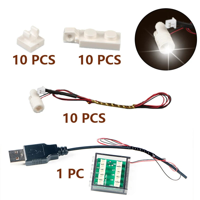10pcs Terminal Led Searchlight MOC Light Table Lamp Multifunctional DIY Spotlight Black Building Block 1219