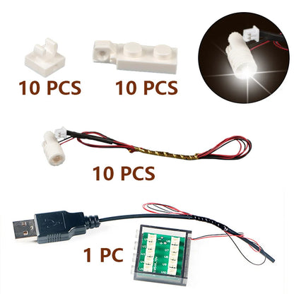 10pcs Terminal Led Searchlight MOC Light Table Lamp Multifunctional DIY Spotlight Black Building Block 1219