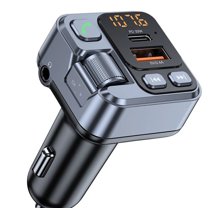 Bluetooth FM Transmitter Car Charger 20W PD USB-C Fast Charger Car Radio with Mic For Wireless Hands Free Call MP3 Player