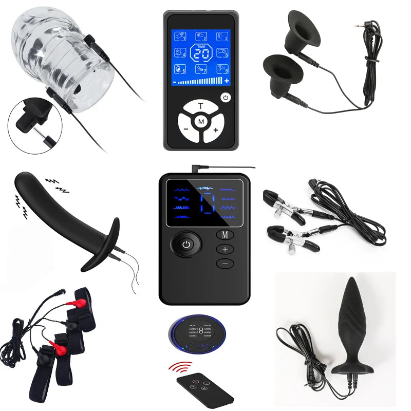 Promotion Electroshock E-stim Sex Products Electrosex Penis Ring E-stim Anal Butt Plug Electrostimulation Nipple Clamps Estim