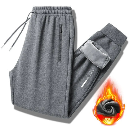 Men Joggers Cotton Warm Plus Size Pants Winter Fleece Lined Thick Warm Sports Pants Outdoor Loose Long Thicken Fleece Sweatpants