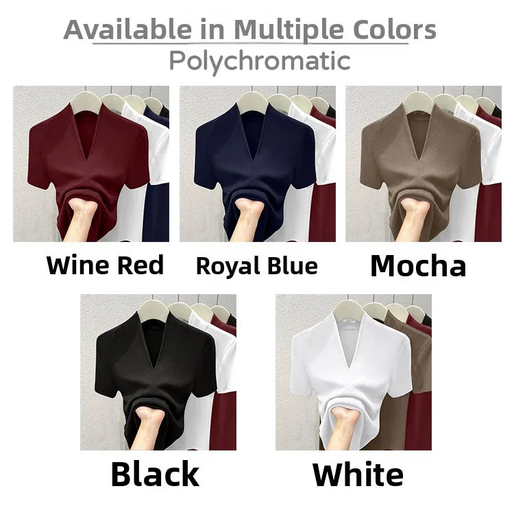 Premium Quality Short Sleeve V-Neck T-Shirt Women's Fashion Shoulder Design Versatile Base Shirt Summer Wear Comfortable Fit