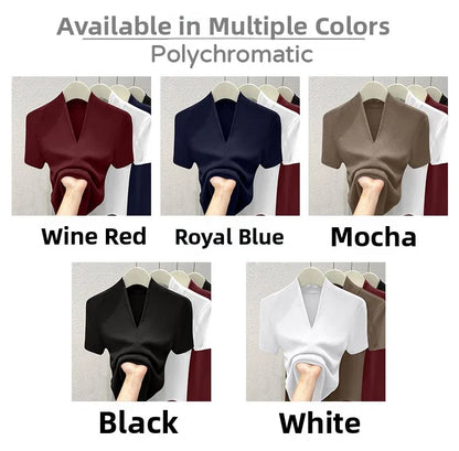 Premium Quality Short Sleeve V-Neck T-Shirt Women's Fashion Shoulder Design Versatile Base Shirt Summer Wear Comfortable Fit