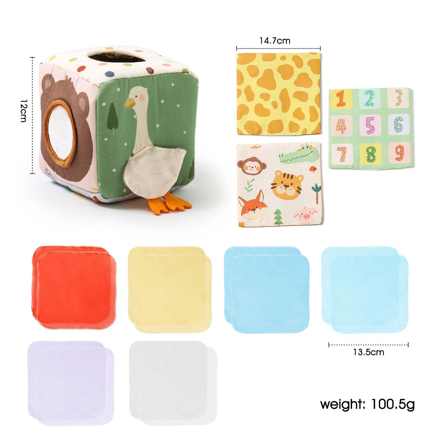 Soft Baby Tissue Box Cloth Book Security Blanket Plush Cube Crinkle Sounds Sensory Toy Mirror Fine Motor Skills 9 Styles Toys