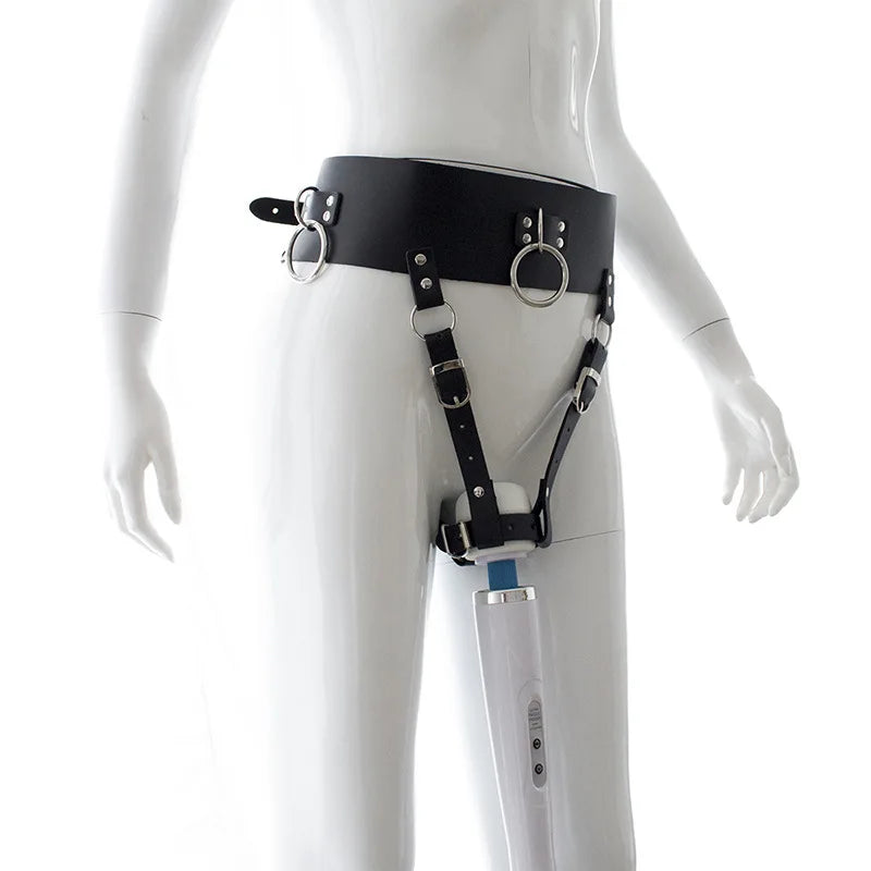 Leather Forced Orgasm Harness,Massage Wand Belt Massager Strap,Vibrator Restraint BDSM Pleasure Bondage,Chastity,Sex Toys Women