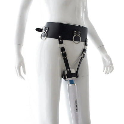 Leather Forced Orgasm Harness,Massage Wand Belt Massager Strap,Vibrator Restraint BDSM Pleasure Bondage,Chastity,Sex Toys Women