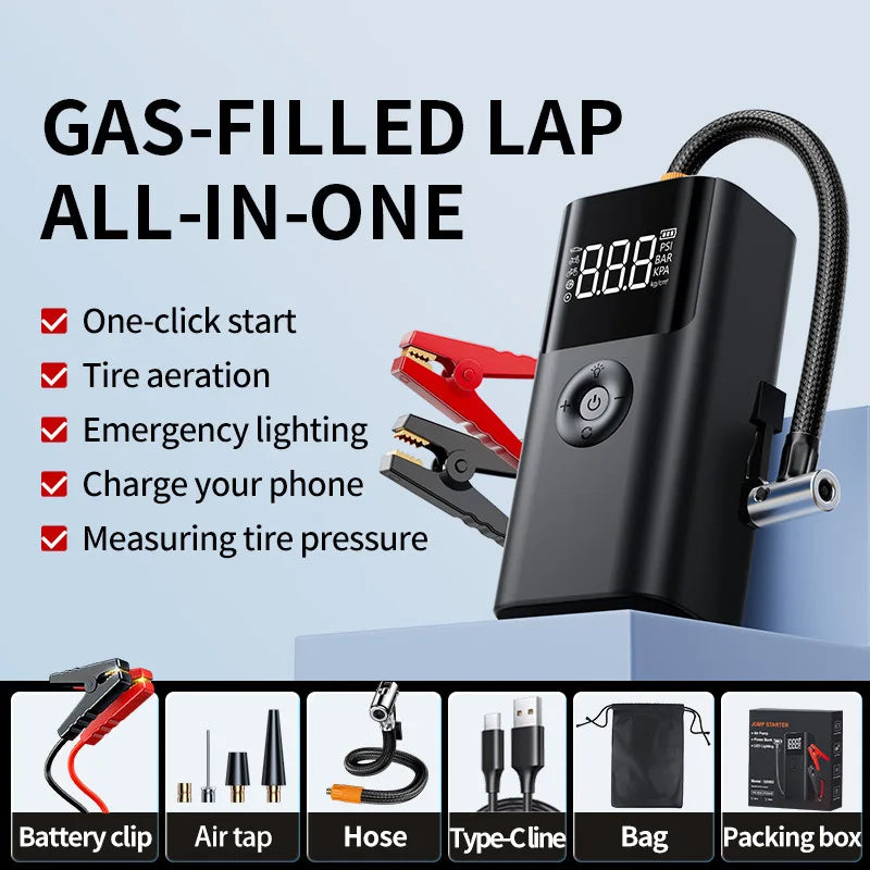 4IN1 Multifunction Jump Starter Power Bank 12000mAh Large Capacity Booster Jump Starter For car/Motorcycle With Air Compressor